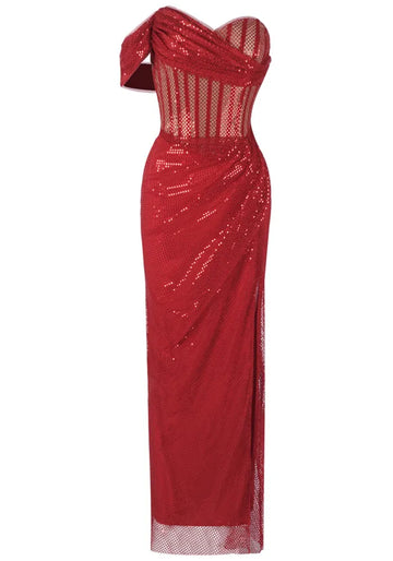 Corset Sparkly Maxi Dress Red