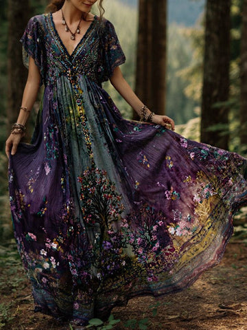 Women's Retro Bohemian Floral Print Dress