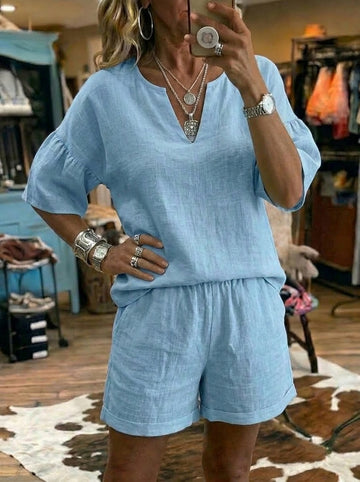 Women's Retro Solid Color Casual Summer Suit