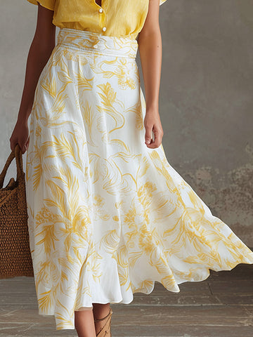 Elegant Summer Getaway White Floral Print Chiffon Skirt