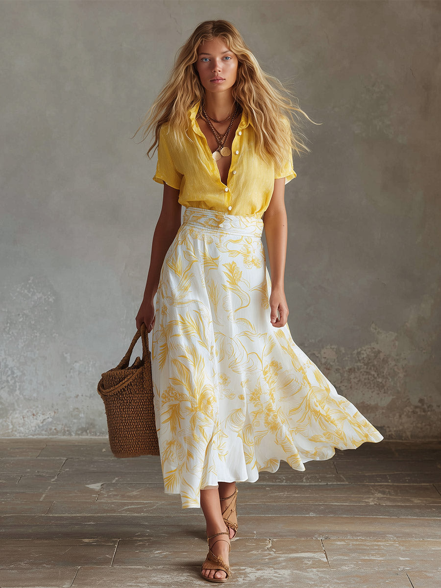 Elegant Summer Getaway White Floral Print Chiffon Skirt