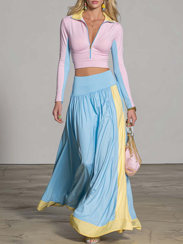Capri Pastel Maxi Skirt Sport Set Dreamy Coastal Energy