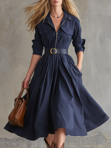 Vintage-style Casual Western-inspired Blue Maxi Dress