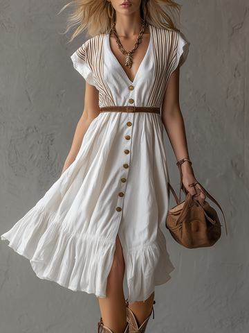 Vintage-style casual yet elegant cotton-linen set