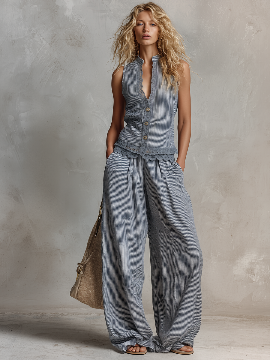 Vintage-style Casual-elegant Western-inspired Lace-panel Set