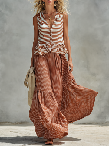 Retro-chic Western-style Striped Set