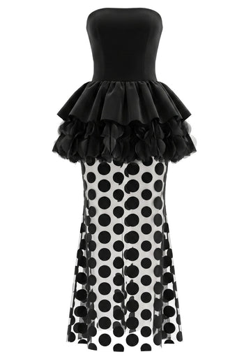 Strapless Floral Peplum Maxi Dress Black
