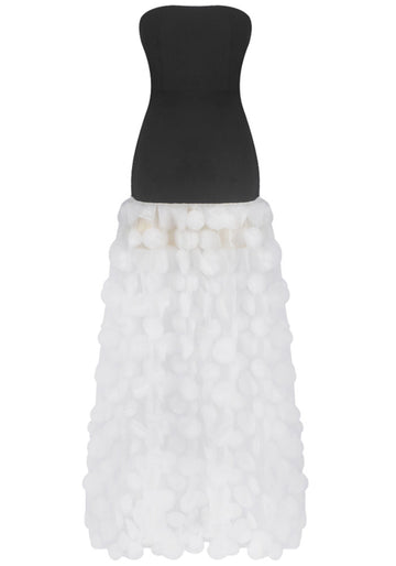 Strapless A Line Maxi Dress Black White