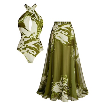 Green & White Halter Neck Swimsuit Set(s)