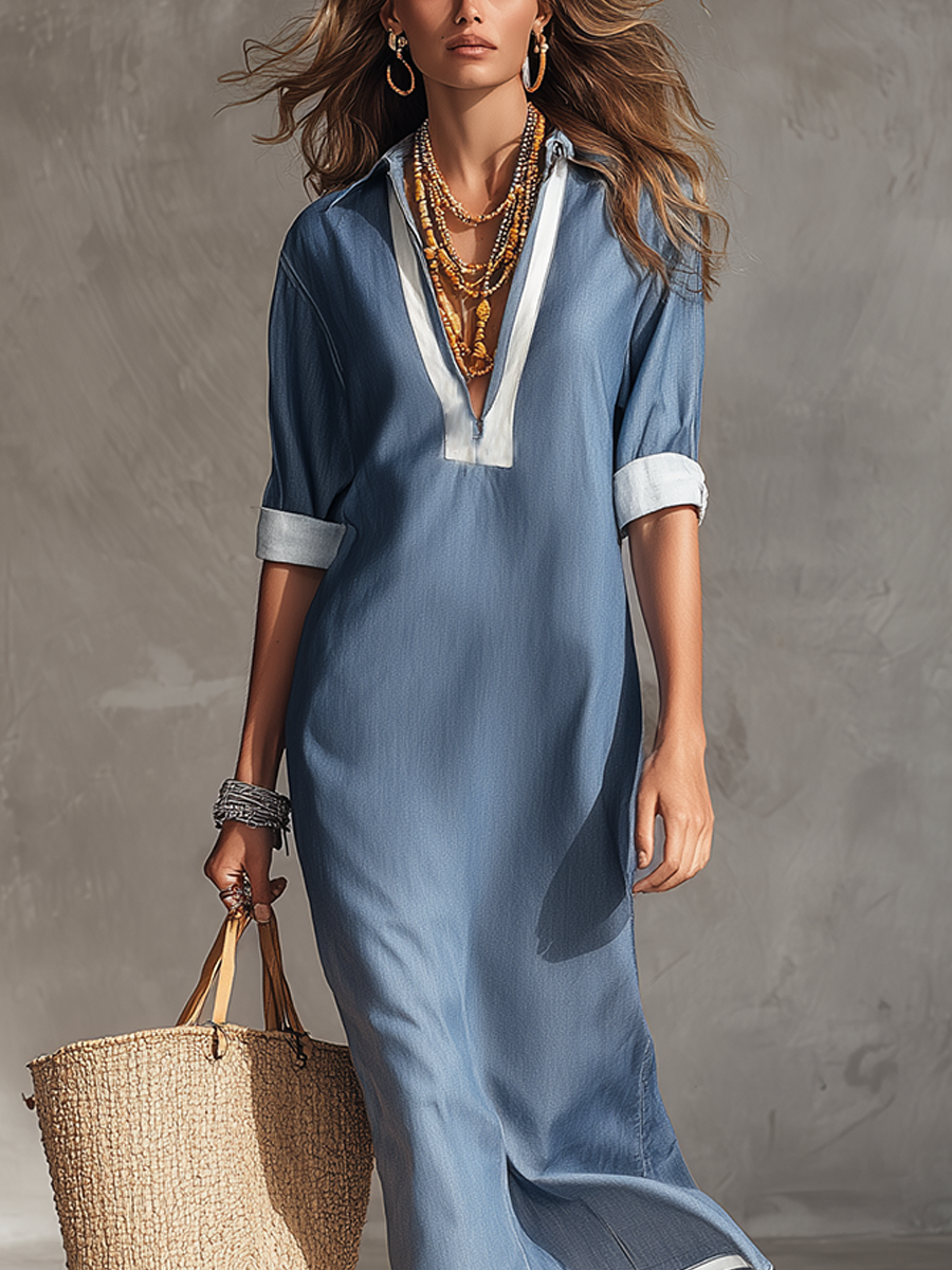 Casual And Minimalist Blue Shirt Dress