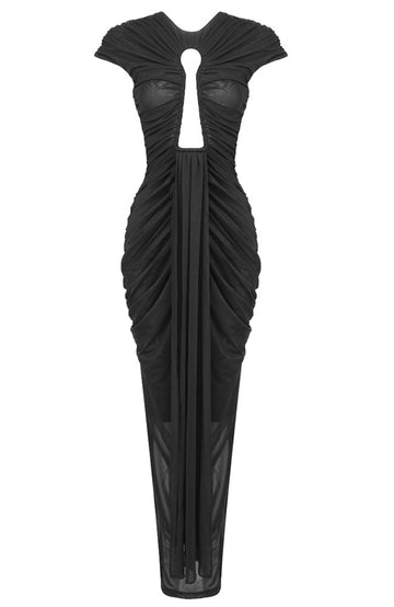 Keyhole Detail Ruched Maxi Dress Black