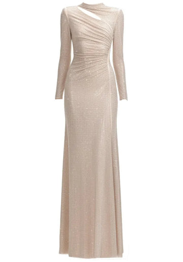 Long Sleeve Embellished Maxi Dress Nude