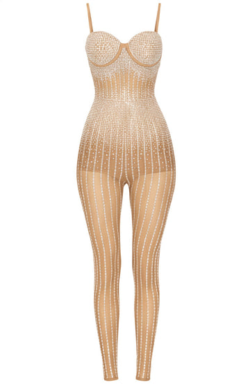 Crystal Bustier Jumpsuit Nude