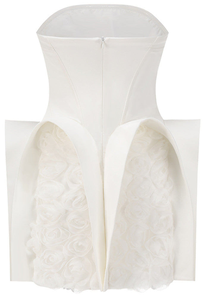 Strapless Geo Floral Dress White
