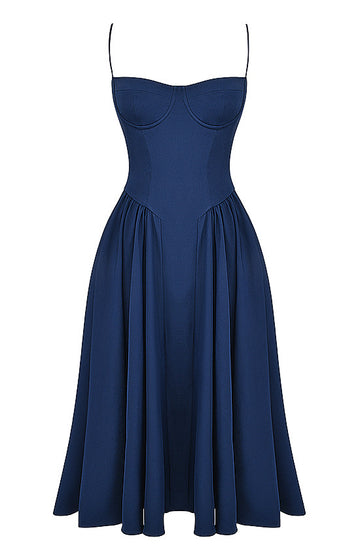 Bustier A Line Midi Dress Navy Blue