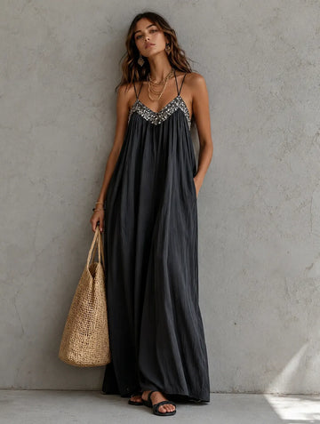 Sequin Spaghetti Strap Loose Maxi Dress