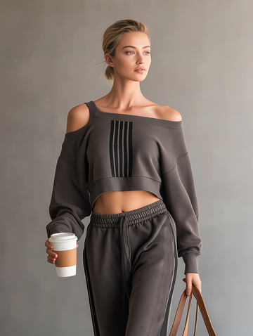 Women's Fashion Off-Shoulder Long-Sleeve Cropped Sweatshirt MDZ2020D5Y