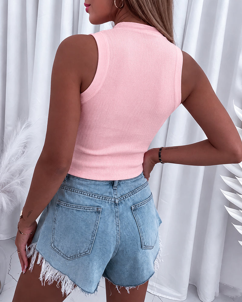 Women's Rhinestone Ribbed Tank Top Casual Crystal Trim Sleeveless Tee Slim Fit Knit Top