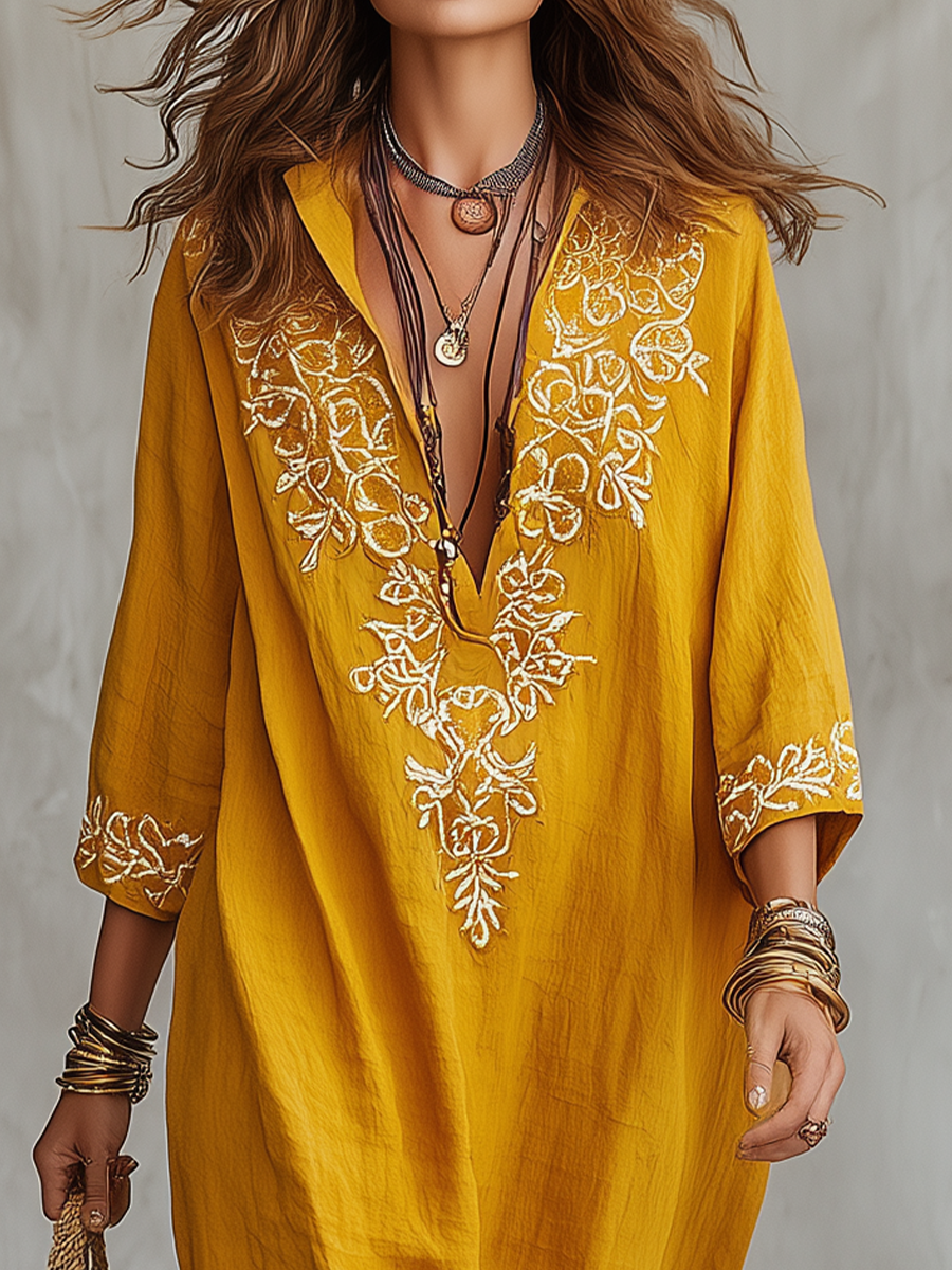 Bohemian Embroidered Kaftan Maxi Dress