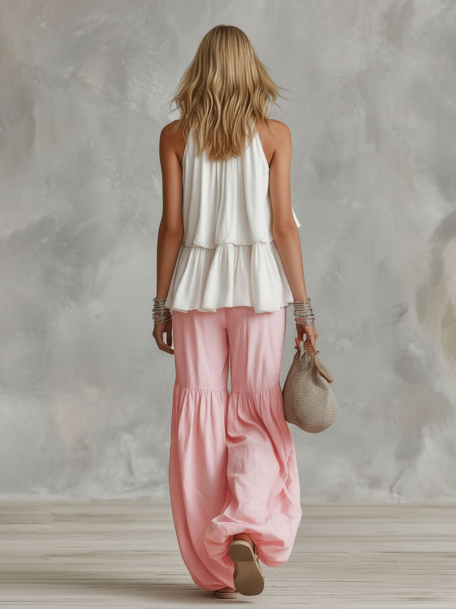 Cotton Turtleneck Sleeveless Top And Pants Set