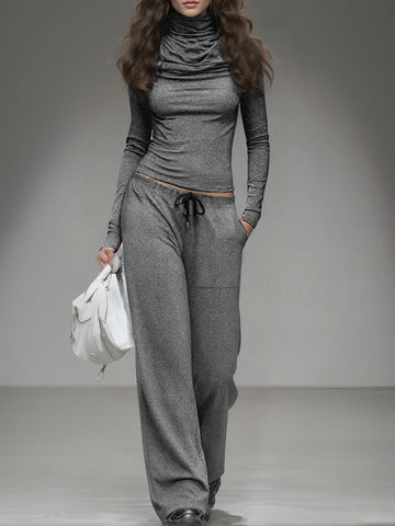 Casual Long-sleeved T-shirt And Wide-leg Pants Set