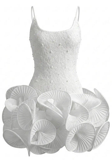 Pleated Ruffle Dress White