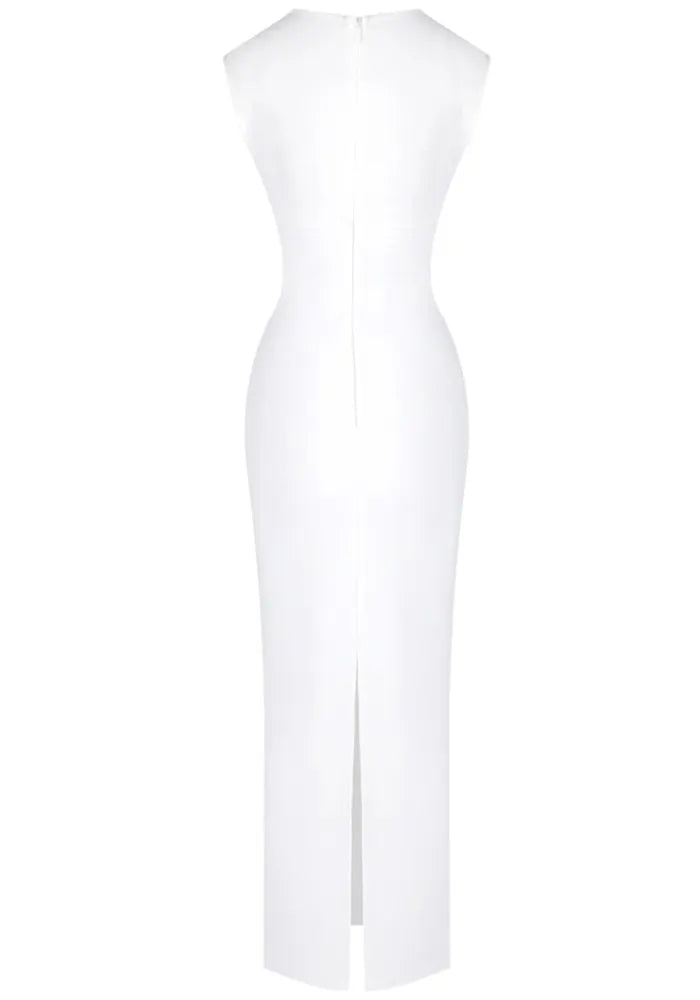 Sleeveless Mesh Insert Maxi Dress White