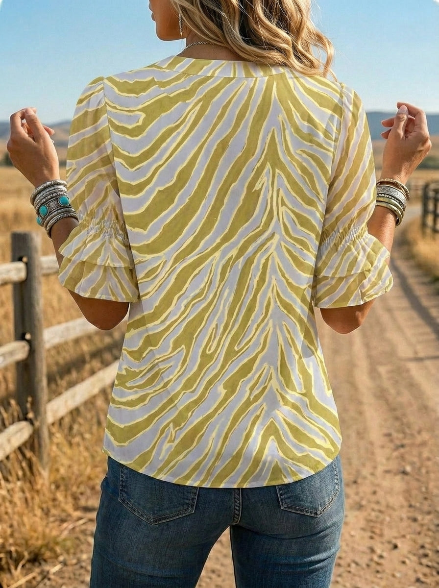 Women's Retro Floral Puff Sleeve Casual Shirt