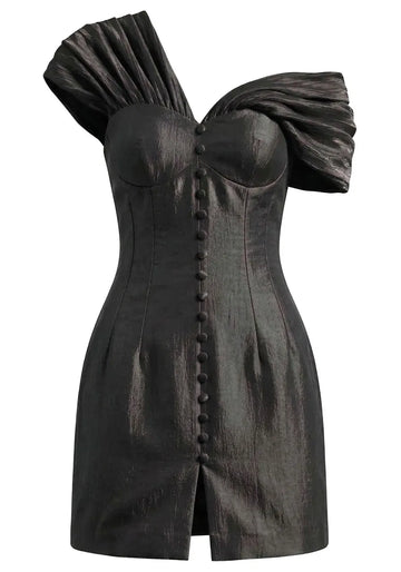 Draped One Shoulder Bardot Dress Black