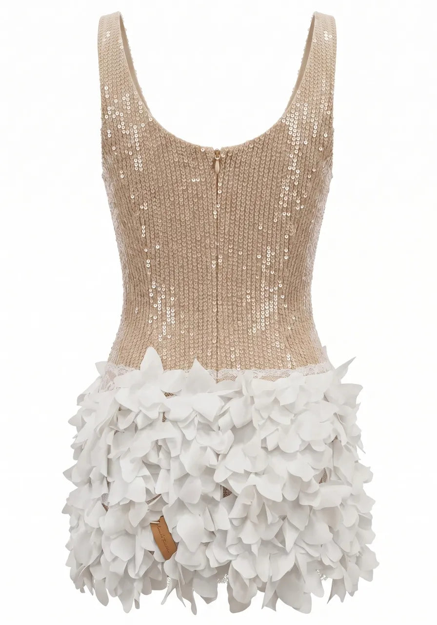 Sequin Petal Dress Gold White