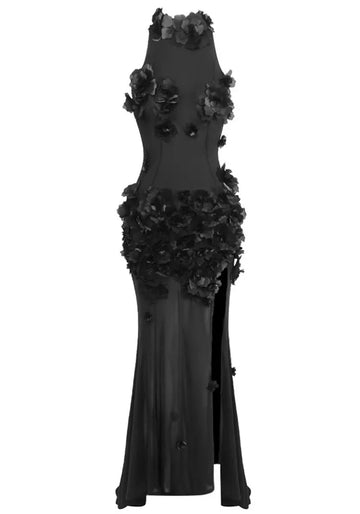 Floral Applique Maxi Dress Black