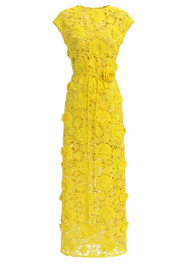 Floral Detail Crochet Maxi Dress Yellow