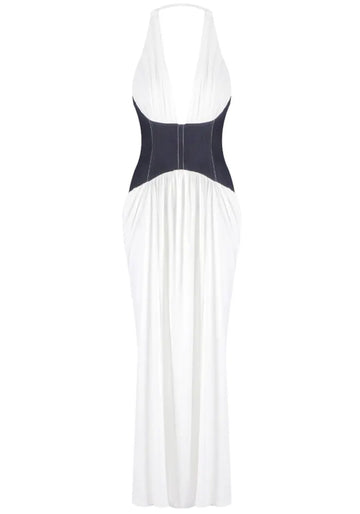 Halter Corset Draped Maxi Dress White