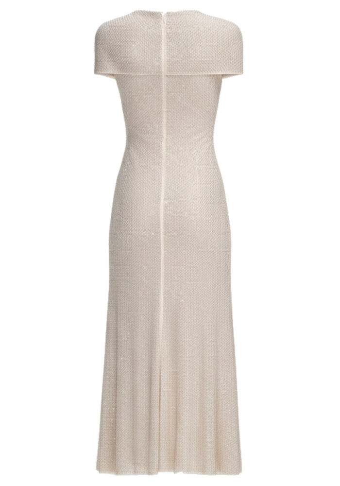 Short Sleeve Sparkly A Line Midi Dress Ivory
