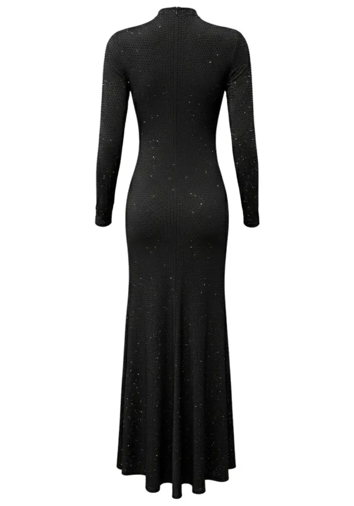 Long Sleeve Cut Out Embellished Maxi Dress Black