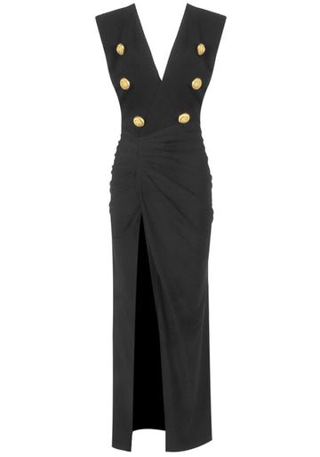 Button Detail Maxi Dress Black