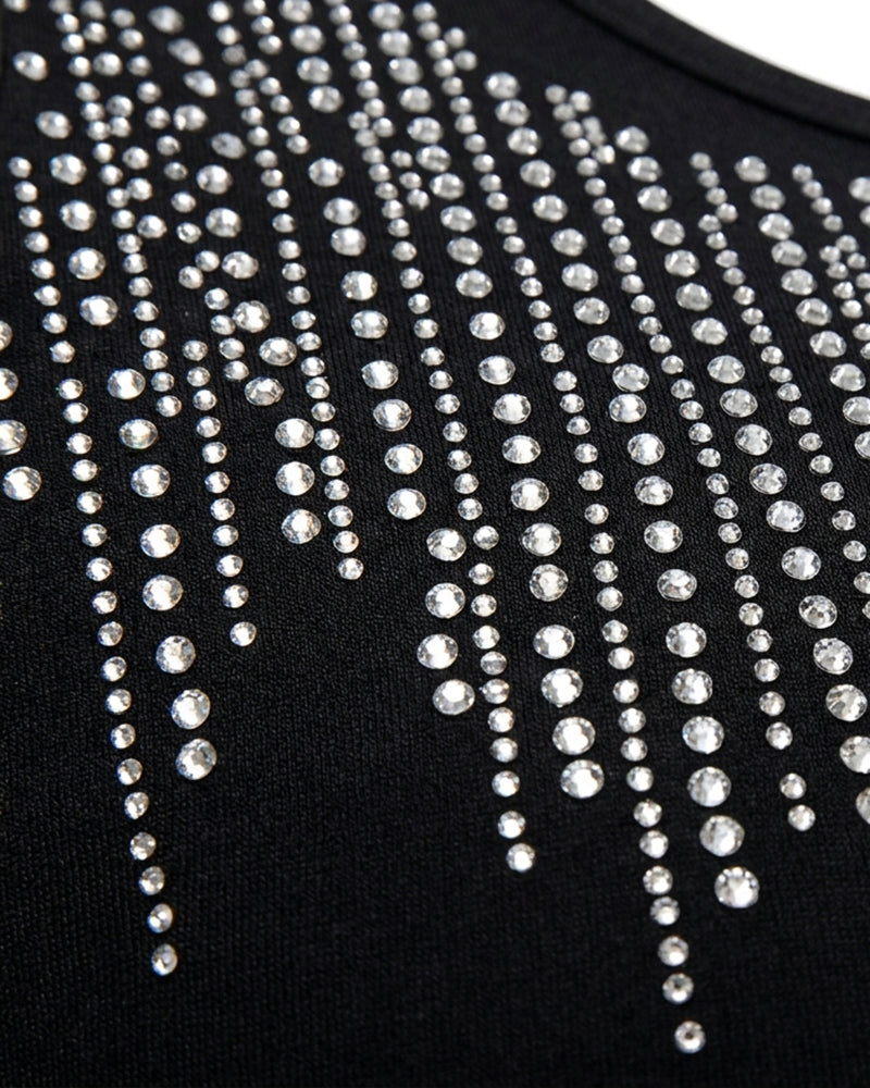 Women's Rhinestone U-Neck Maxi Dress Slim Fit Bodycon Sleeveless Long Knit Dress Elegant Evening Party Dress