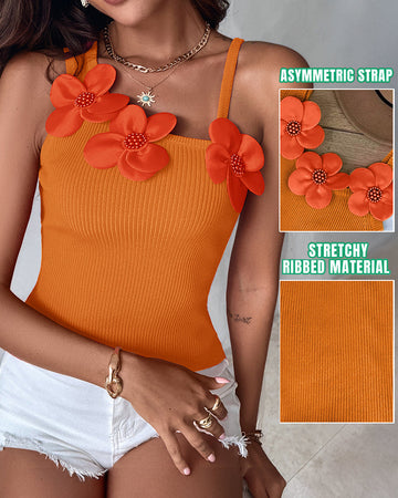 1PC Floral Pattern Beaded Decor Knit Tank Top Sleeveless Shirt