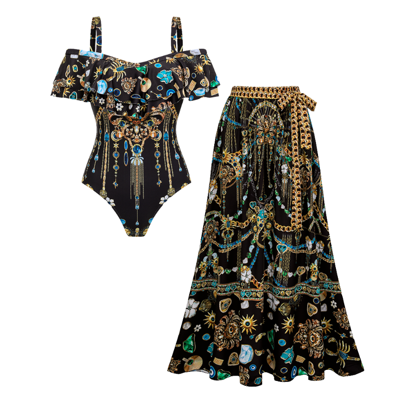Off shoulder Celestial Chains Print Swimsuit Set(s)