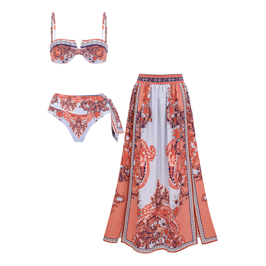 Underwire Retro Paisley Print Swimsuit Set(s)