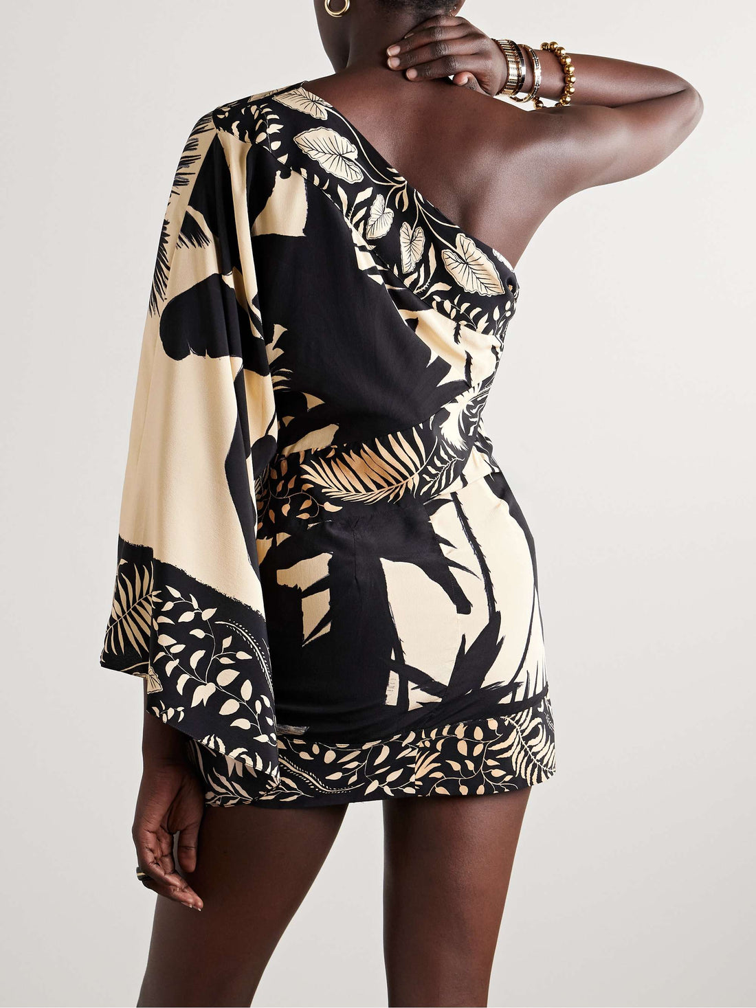 Oblique Shoulder Printed Mini Dress