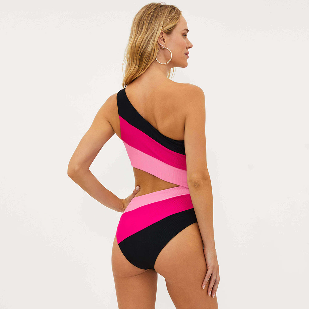 Contrasting Colors Hollow One Piece Swimsuit