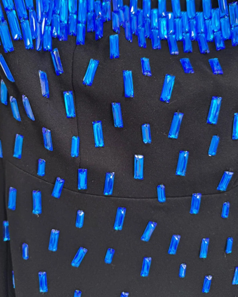 Strapless Embellished A Line Maxi Dress Black Blue