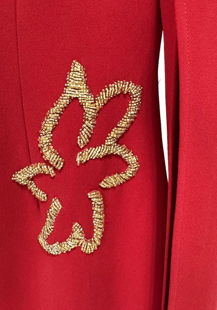 Cape Sleeve Star Detail Maxi Dress Red