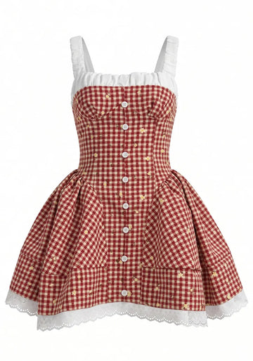 Floral Ruched A Line Dress Red