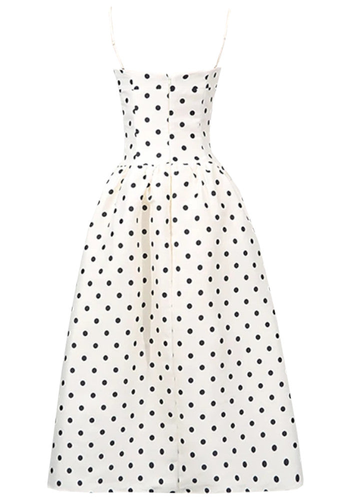 Polka Dot A Line Midi Dress Ivory
