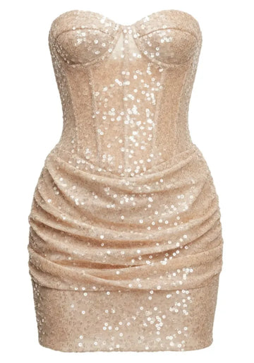 Strapless Bustier Sequin Dress Nude