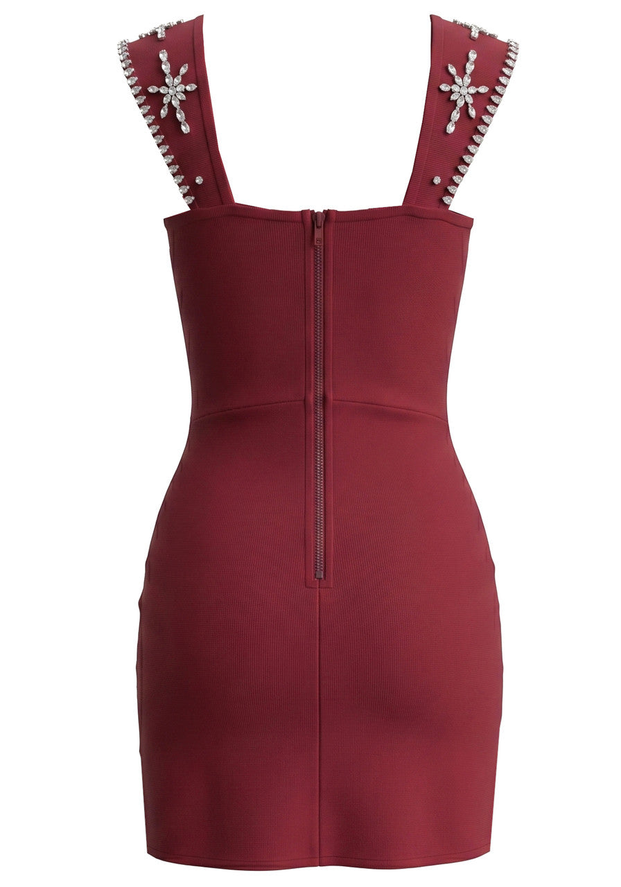Crystal Embellished Mini Dress Burgundy