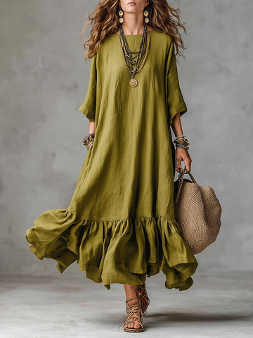 Lazy Bohemian Olive Green Ruffled Maxi Dress
