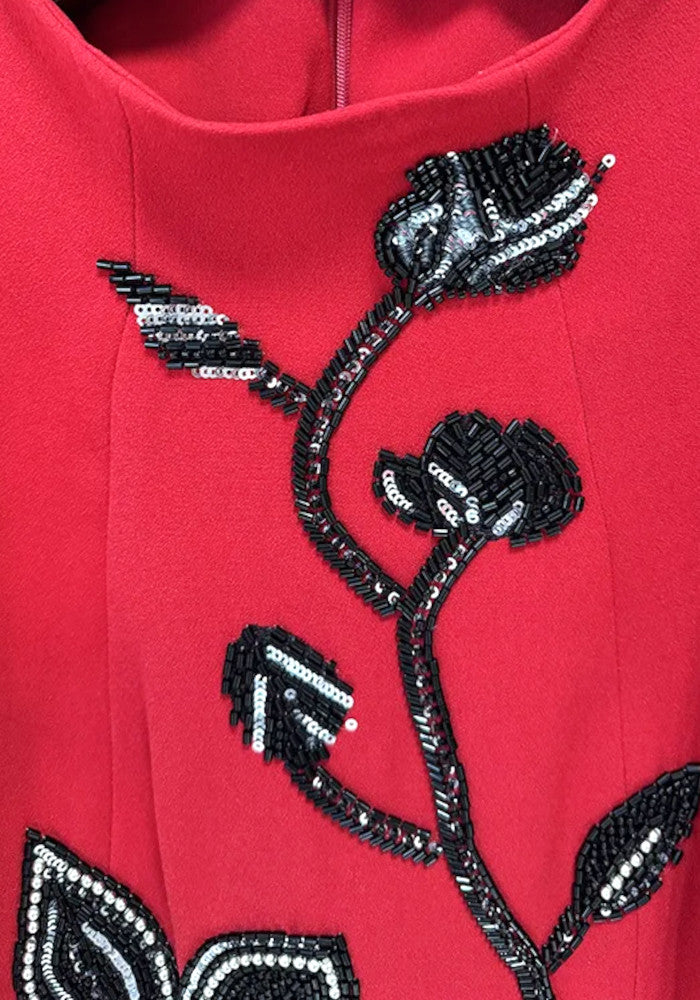 Long Sleeve Sequin Floral Maxi Dress Red